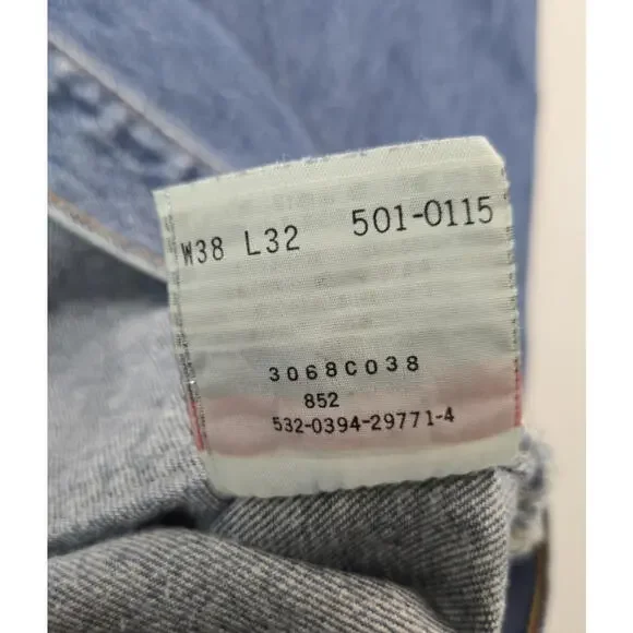 Levis Vintage 80s USA 501 0115 Button Fly Blue Denim Jeans Mens Size 35x32